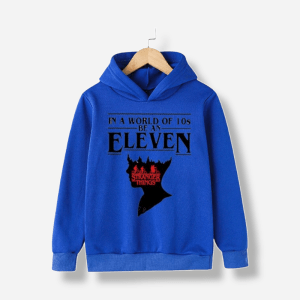 In a World of 10s be an Eleven Hoodie detail — Stranger Things merch for kids