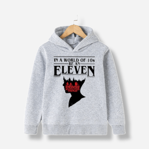 In a World of 10s be an Eleven Hoodie detail — Stranger Things merch for kids