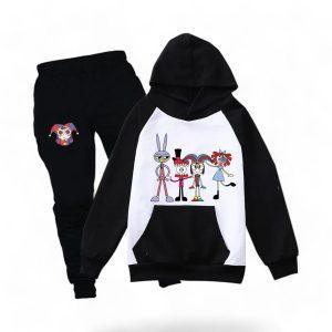 Digital Circus Hoodie & Pants side view — TADC kids merch
